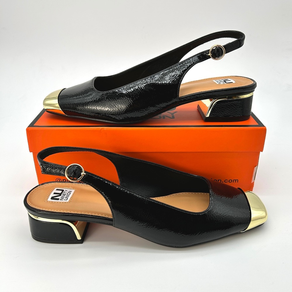 Womens Slingback Pumps Ninety Union Empress Size 9 Black Block Heel Cap‎ Toe NEW
